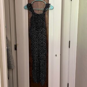 Loft black and white smocked jumpsuit with pockets